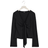 Gina Tricot Tie Front Long Sleeve Top - Black