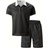 Temu Casual Short Sleeve Lapel Shirt & Drawstring Shorts Set Men - Black