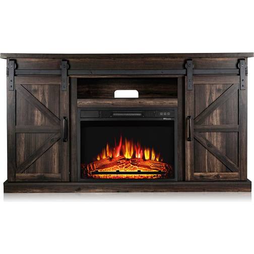 Turbro Fireside Fs58 58 In Wooden Electric Fireplace Tv Stand In Rustic Brown With Sliding
