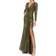 Mac Duggal Long Sleeve Sequin Faux Wrap Gown - Olive