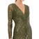 Mac Duggal Long Sleeve Sequin Faux Wrap Gown - Olive