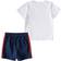 Adidas Infants Cotton Graphic Tee & Shorts Set - White/Navy Blue