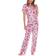 White Mark Short Sleeve Pants Tropical 2-Piece Pajama Set - White/Pink