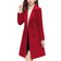 Bankeng Women Winter Wool Blend Camel Mid-Long Coat - Red