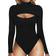 Mangopop Womens Sexy Cutout Front T-shirt Long Sleeve Short Sleeve Bodysuit Jumpsuits - B Long Sleeve Black