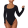 PrettyLittleThing Basic Scoop Neck Long Sleeve Bodysuit - Black