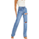 PrettyLittleThing Ripped Split Hem Jeans - Mid Blue Wash