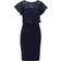 Adrianna Papell Sequined Guipure Lase Popover Stretch Knit Crepe Short Sheath Dress - Navy