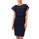 Adrianna Papell Sequined Guipure Lase Popover Stretch Knit Crepe Short Sheath Dress - Navy