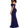 YMDUCH Women's Off Shoulder High Split Evening Gown - Navy