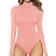 Mangopop Women's Mock Turtle Neck Long Sleeve Tops Bodysuit - Pink