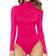 Mangopop Women's Mock Turtle Neck Long Sleeve Tops Bodysuit - Rose Pink