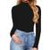 Mangopop Women's Mock Turtle Neck Long Sleeve Fleece Lined Tops Bodysuit - Black