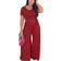 BffBaby Backless Short Sleeve Crop Top High Waist Wide Leg Long Pant Set - Red