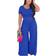 BffBaby Backless Short Sleeve Crop Top High Waist Wide Leg Long Pant Set - Blue