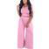 BffBaby Backless Short Sleeve Crop Top High Waist Wide Leg Long Pant Set - Pink