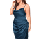 Floerns Women's Satin Spaghetti Strap Cowl Neck Wrap Party Cami Dress Plus Size - Navy Blue
