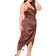 Floerns Women's Satin Spaghetti Strap Cowl Neck Wrap Party Cami Dress Plus Size - Brown
