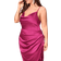 Floerns Women's Satin Spaghetti Strap Cowl Neck Wrap Party Cami Dress Plus Size - Hot Pink