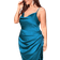 Floerns Women's Satin Spaghetti Strap Cowl Neck Wrap Party Cami Dress Plus Size - Lake Blue