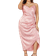 Floerns Women's Satin Spaghetti Strap Cowl Neck Wrap Party Cami Dress Plus Size - Jacquard Pink