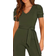 Blencot Women's Short Sleeve V-Neck Belted Wide Leg Formal Jumpsuit - Green