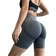 OQQ Women's Butt Lifting Yoga Shorts - DarkGreen/Grey/Red