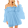 Romwe Women's Romantic Flounce Mini Dress - Baby Blue