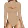 Mangopop Womens Sexy Cutout Front T-shirt Long Sleeve Short Sleeve Bodysuit Jumpsuits - Mocha