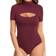 Mangopop Women Mock Neck Cutout Front Short Sleeve Bodysuit - Burgundy