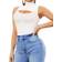 Mangopop Women's Mock Neck Cutout Front Sleeveless Tank Top Bodysuit - White