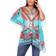 White Mark Short Caftan with Tie-Up Neckline Plus Size - Aqua