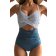 Eomenie Women's One Piece Swimsuits - Blue Striped