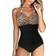 RXRXCOCO Women V Neck One Piece Swimsuits - Leopard & Black