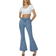 Halara High Waisted Crossover Pocket Washed Stretchy Knit Casual Super Flare Jeans - Denim Light Blue