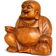 Happy Buddha Statue Hand Carved Smiling Brown Figurine 3.1"