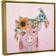 Stupell Industries Floral Pink Little Piggy & Bird Animal Collage Floater Gold Framed Art 31x25"