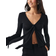 Gina Tricot Tie Front Long Sleeve Top - Black