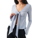 Gina Tricot Tie Front Long Sleeve Top - Zen Blue
