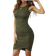 Missufe Ruched Bodycon Dress - Army Green