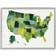 Stupell Industries United States Green Watercolor Map Modern Grey Framed Art 30x24"