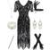 Love Letters Women 1920's Gatsby Vintage Sequin Flapper Fringe Party Plus Dress With 20's Accessories Set