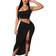 Beagimeg Women's Sexy One Shoulder Long Bodycon Slit Skirt 2 Pieces Dress - Black