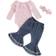 Infant Rib Frill Top & Flared Pant Set - Pink