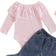 Infant Rib Frill Top & Flared Pant Set - Pink