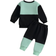 Toddler Boy's Fall Outfits Contrast Color Sweatshirts Long Pants - Black Green