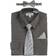 Gioberti Long Sleeve Dress Shirt Stripe Tie Bow Tie & Hanky - Dark Grey