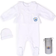 Royal Baby Collection Organic Cotton Sleeve Footed Overall Footie with Hat in Gift Box - White