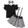 Shein Baby Ruffle Trim Tee & Glen Plaid Bow Front Pinafore Skirt & Headband - Multicolor