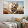Design Art White Tiger On Rolling Grassland I Multicolour Framed Art 48x28"